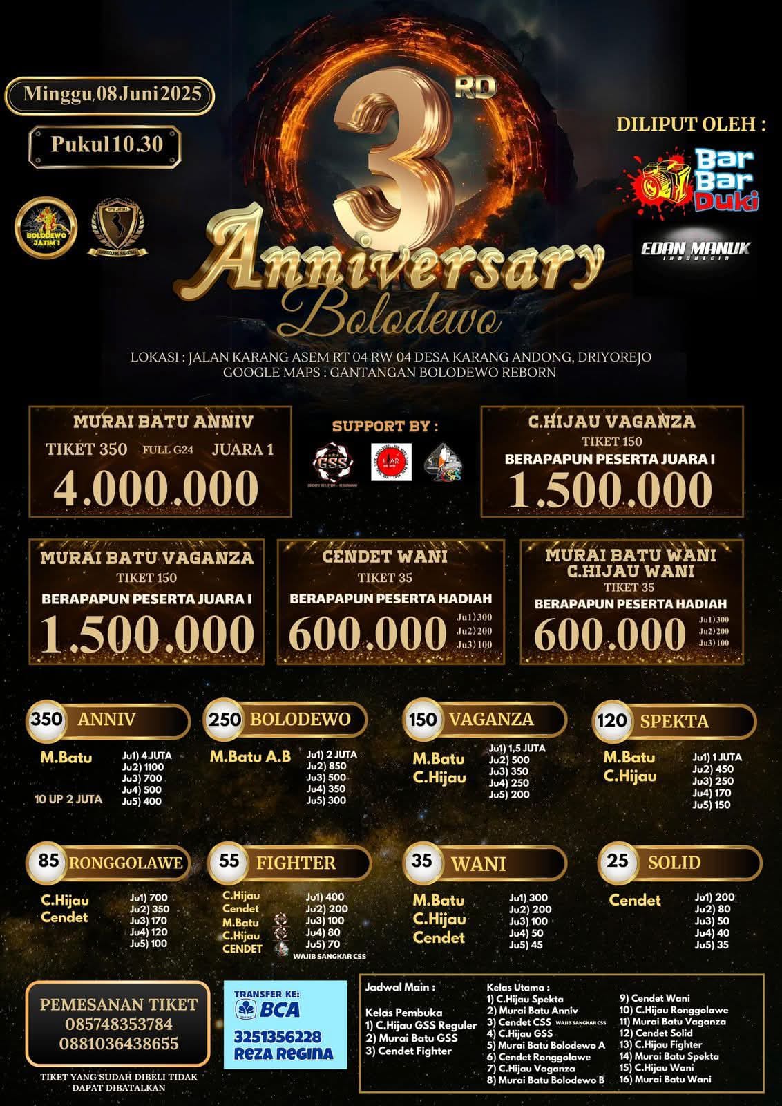 JADWAL LTPRES ANNIV KE 3 GANTANGAN BOLODEWO