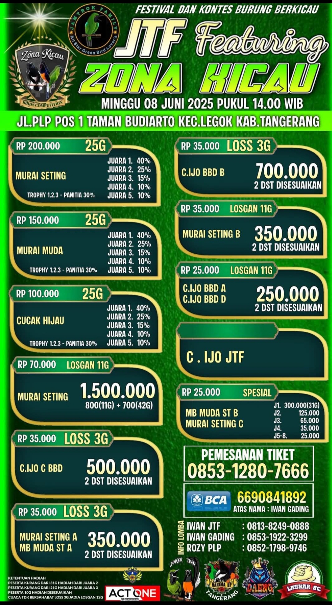 JADWAL LATPRES GANTANGAN ZONA KICAU