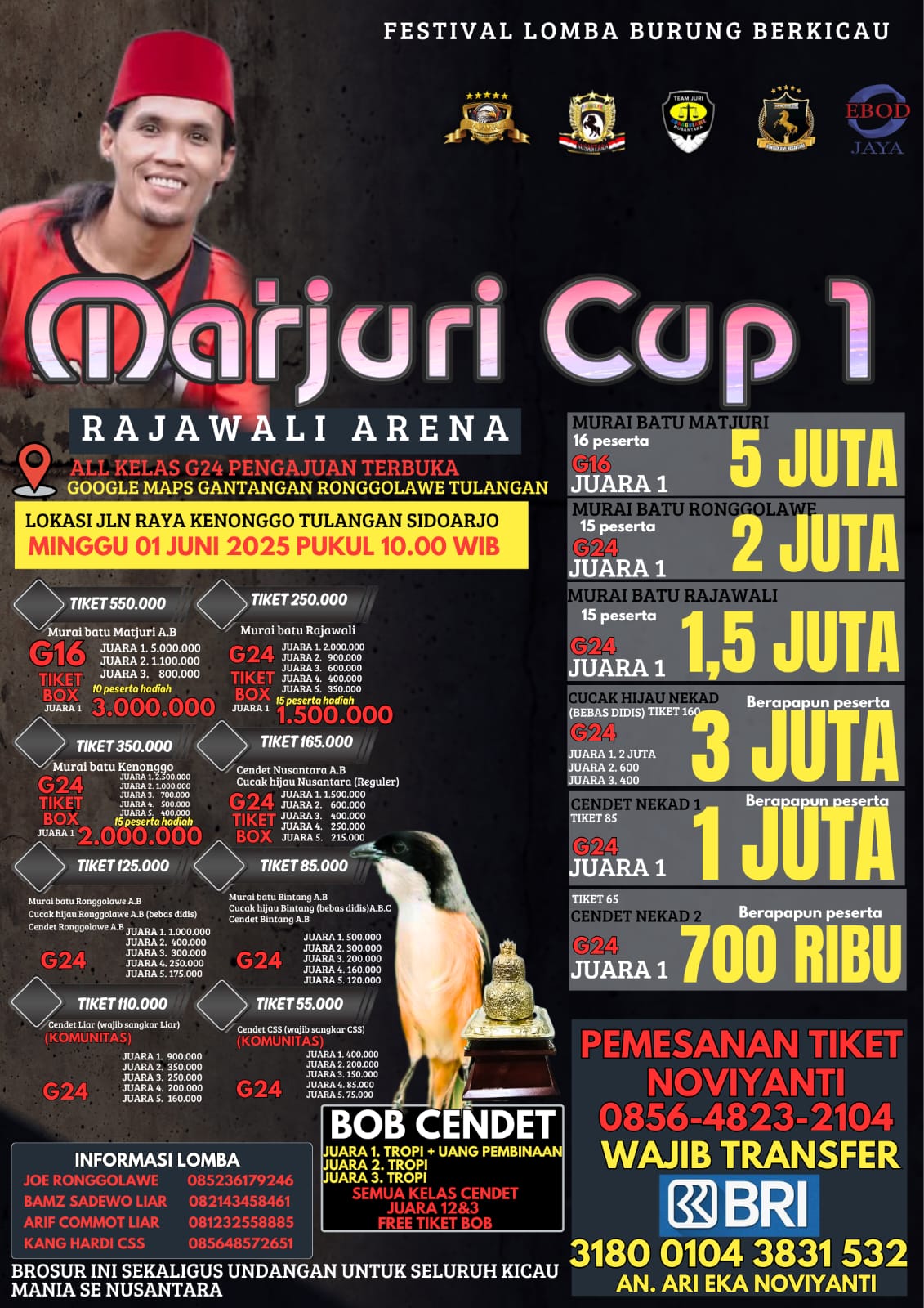 JADWAL LOMBA GANTANGAN RAJAWALI ARENA 01 JUNI 2025