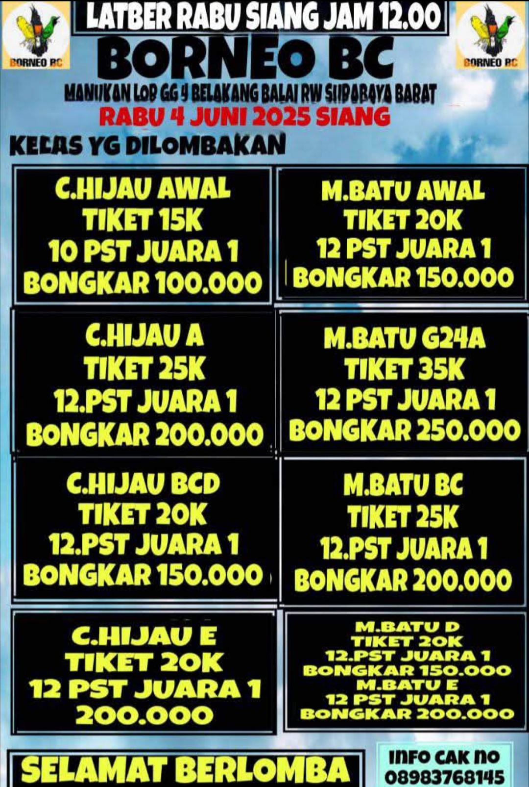 JADWAL LATBER GANTANGAN BORNEO BC