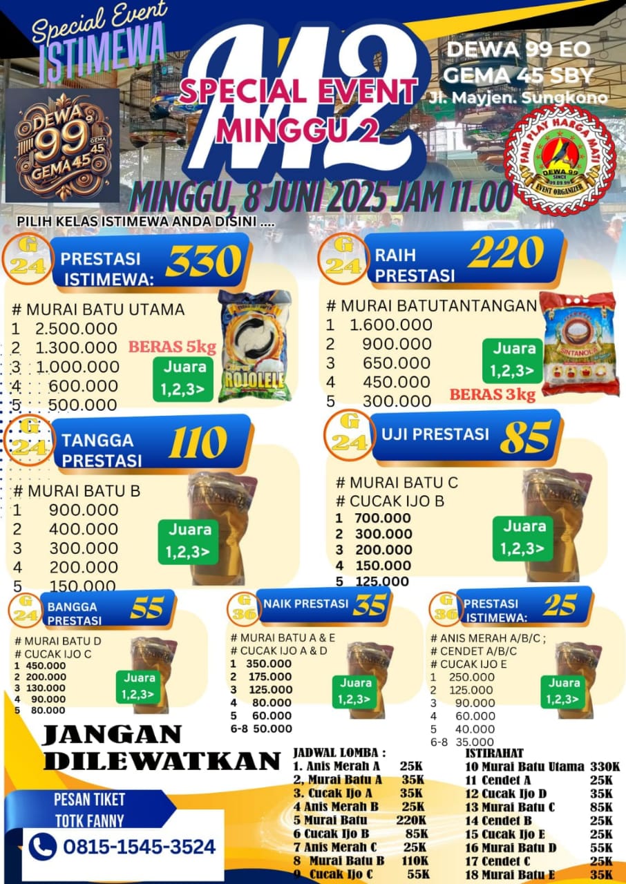 JADWAL LATPRES GANTANGAN DEWA 99 GEMA 45