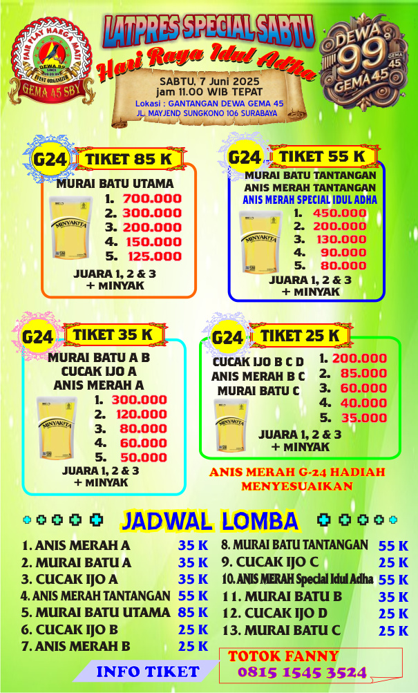 JADWAL LATPRES GANTANGAN DEWA GEMA 45
